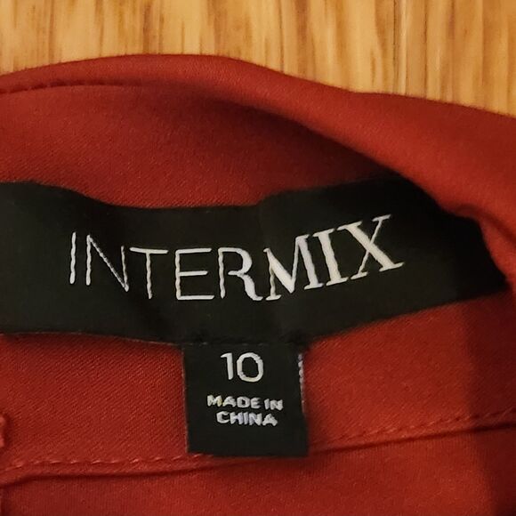 Intermix Victoria Deep Red 95% Silk Midi Dress, High Collar, Keyhole Neck, Sz 10 - Picture 6 of 11